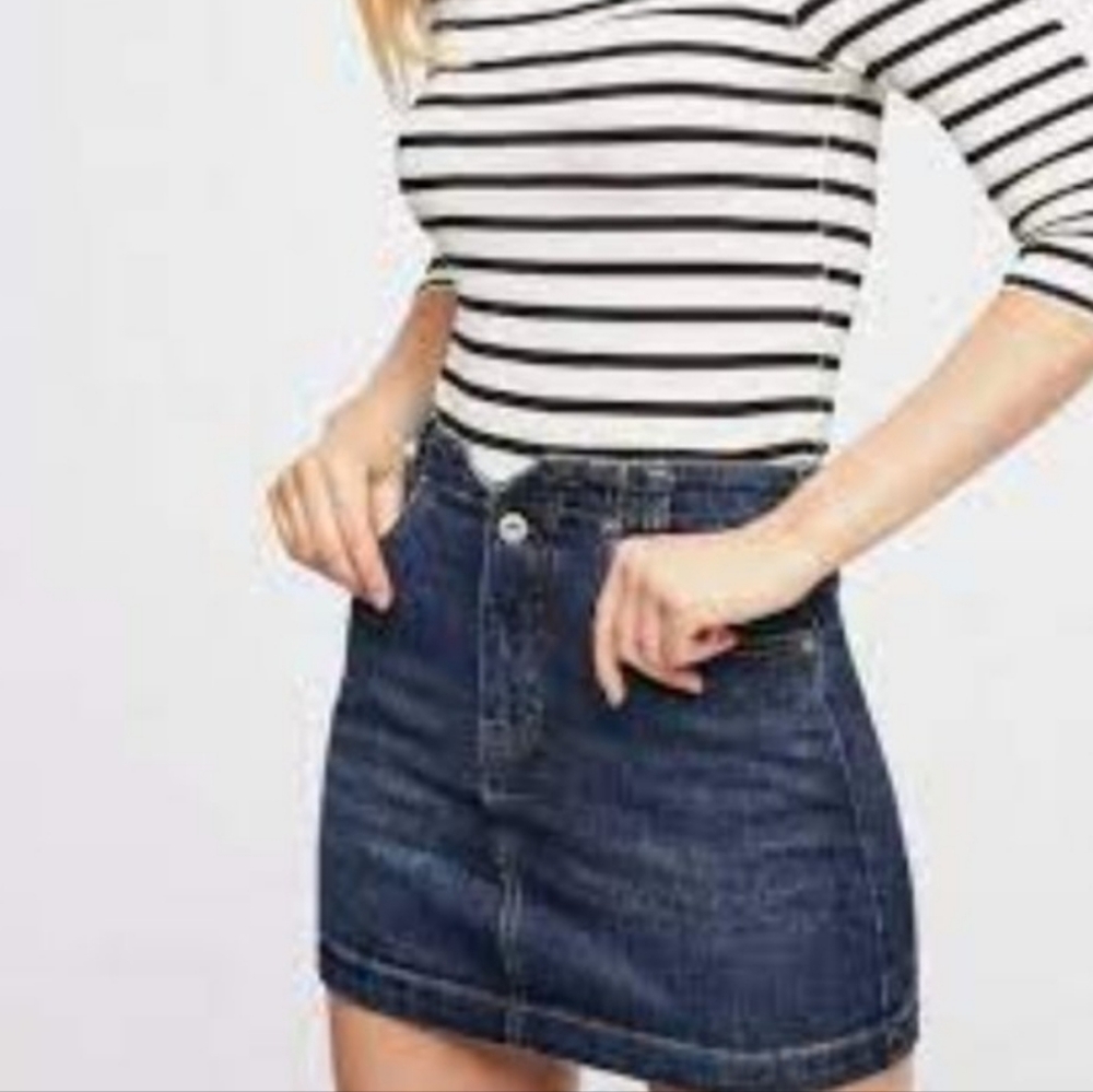 Free People She's All That Denim Mini Skirt OB824601 Blue Short Skirt Size 26